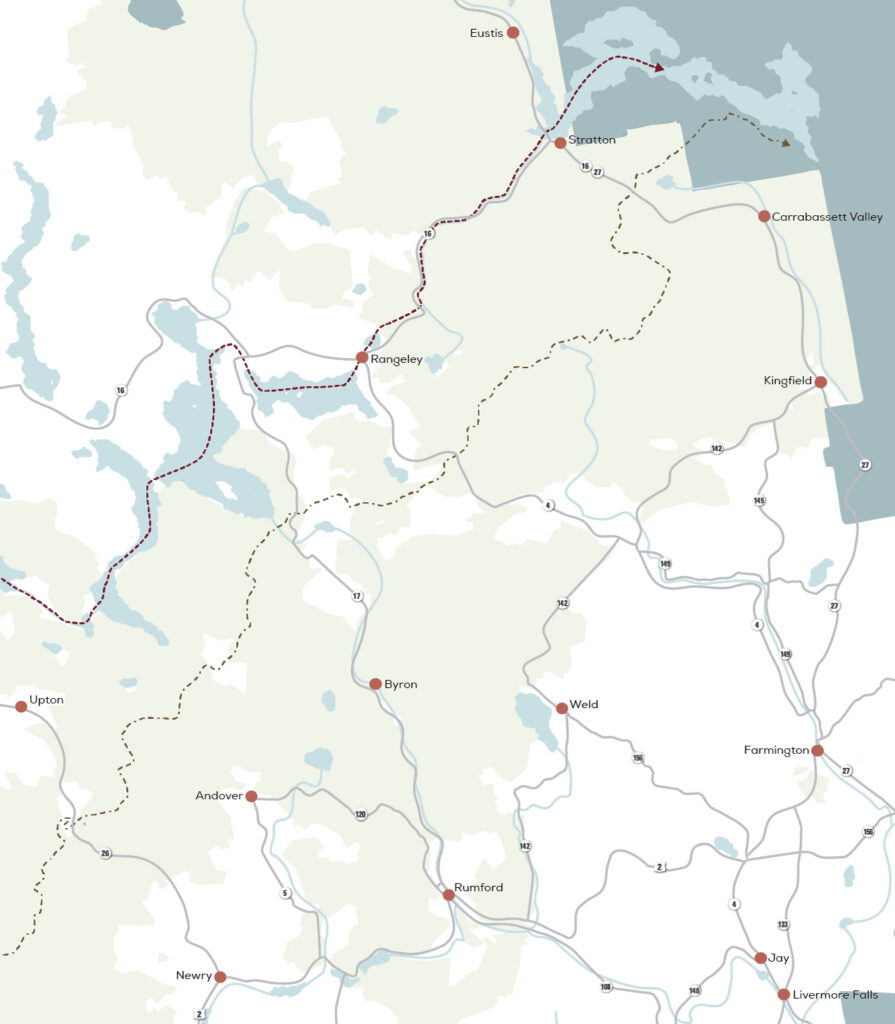 Map of the 4,000 Footer Mountain Peaks in Maine's Lakes and Mountains