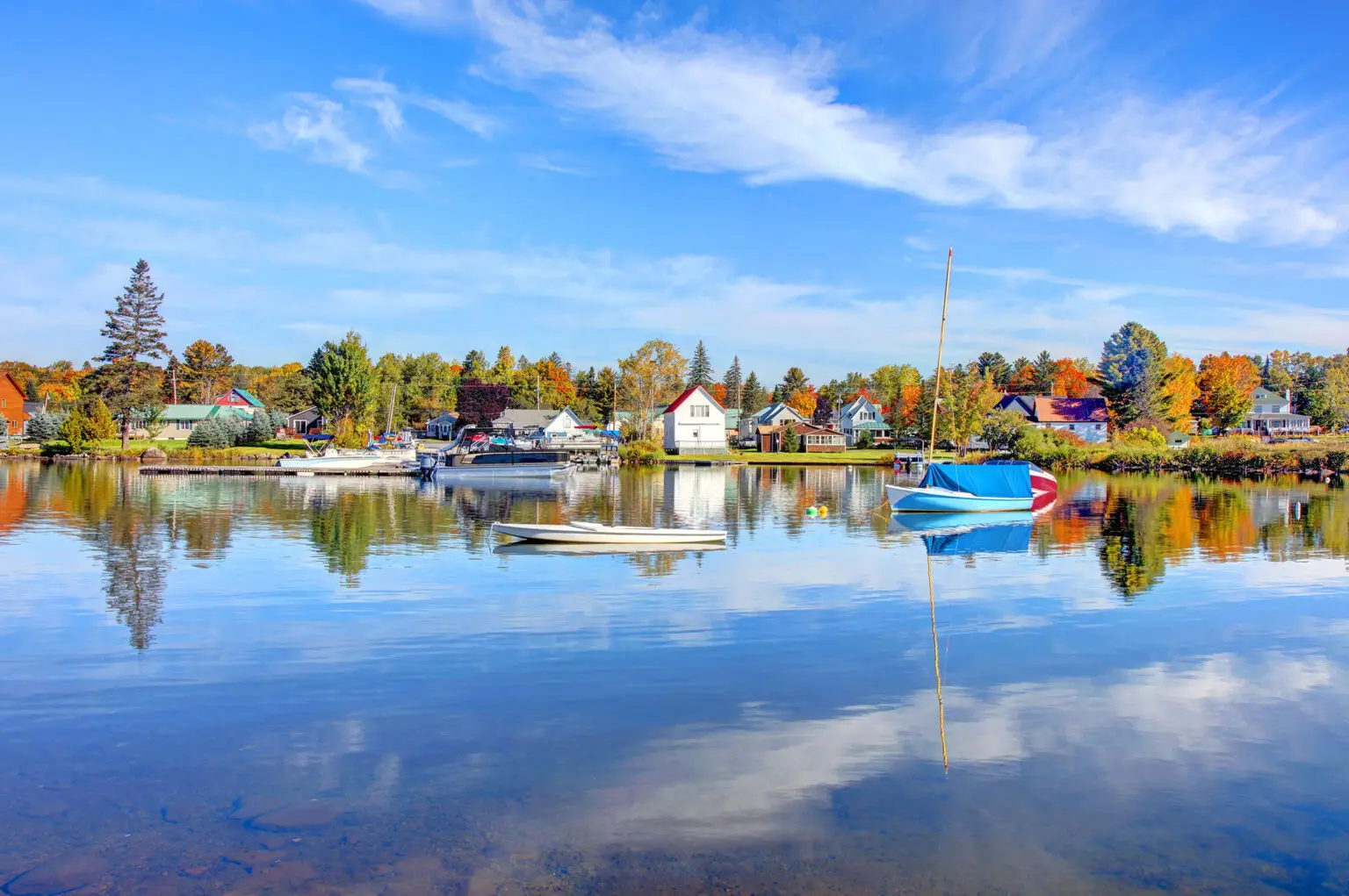 Waterfront of the lakeside town of Rangeley in Maine's Lakes and Mountains