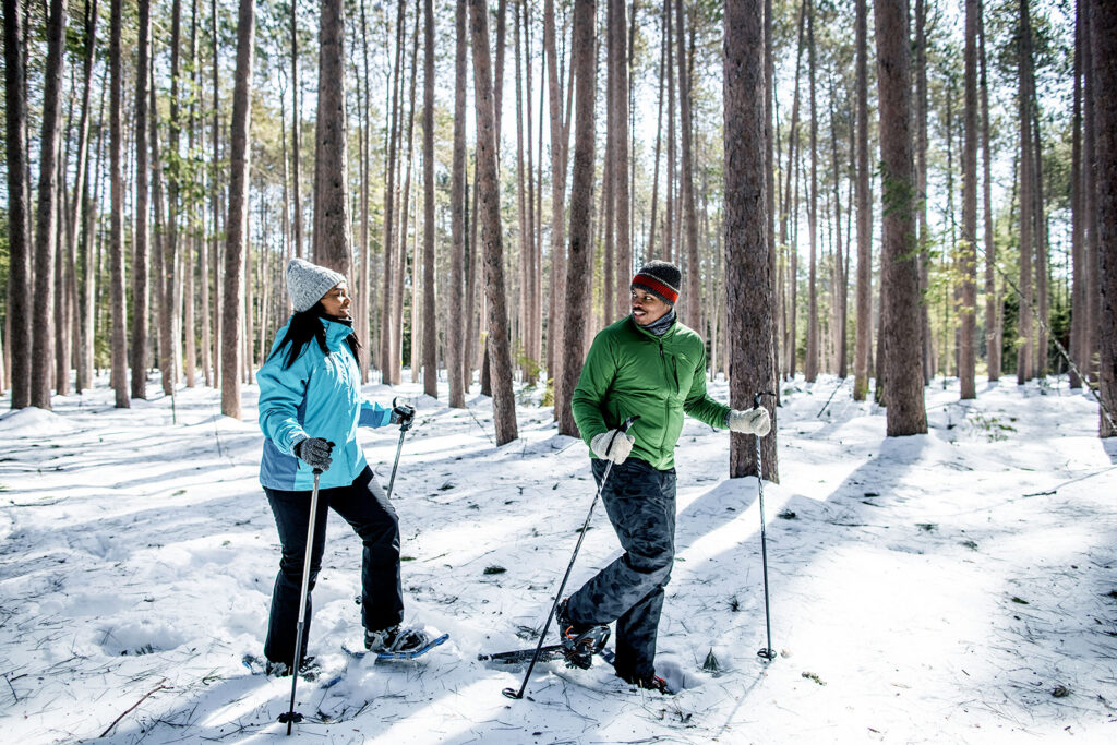 Snowshoeing at Mount Blue State Park in Weld