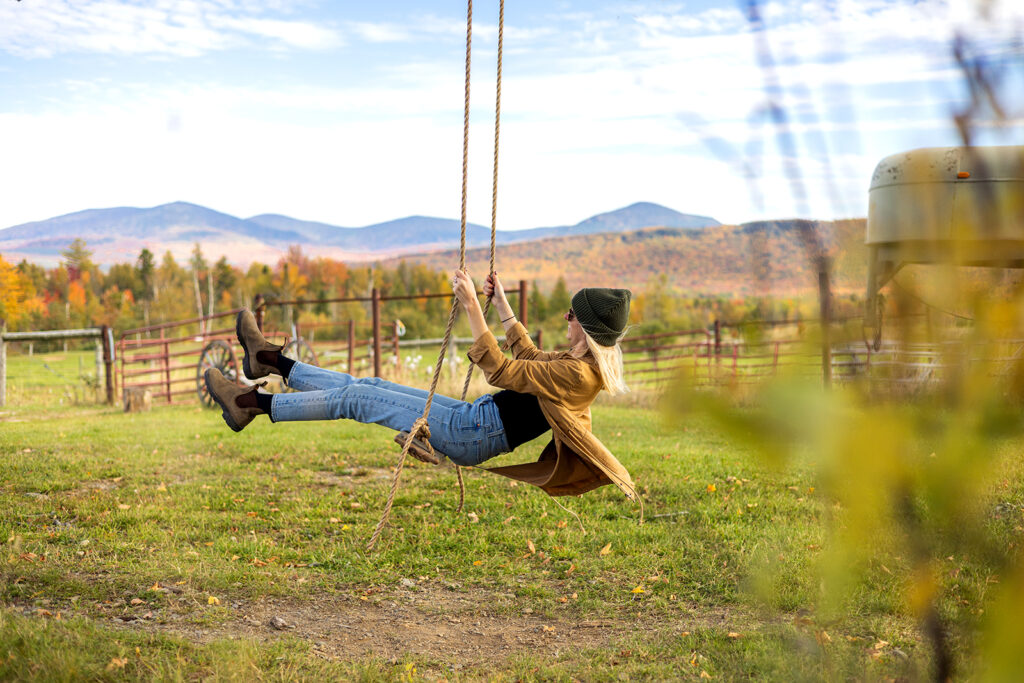 Enjoying Autumn Fall scenery at a local farm stand in Maines Lakes and Mountains